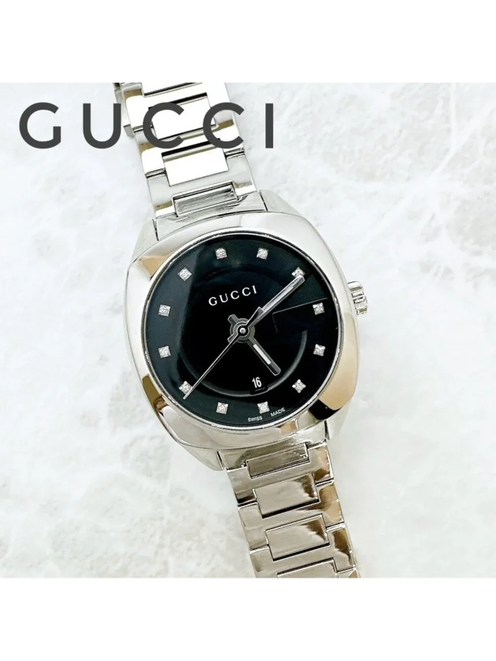 Gucci 142.5 Watch Diamond Quartz Stainless Steel 15.5
